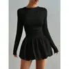 Otoño 2025 Nuevo Transfronterizo Amazon Comercio Exterior Estilo Europeo y Americano Ajustado Vestido de Manga Larga Falda de Globo Elástica para Mujer
