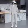 Conjunto Deportivo Casual de Moda Tendencia Estilo Americano para Primavera y Otoño, Conjunto de Dos Piezas Unisex con Chaqueta de Cuello en V y Pantalones Largos