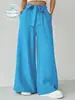 Pantalones de pierna ancha para mujer de comercio exterior transfronterizo en stock, pantalones largos holgados de moda, pantalones drapeados versátiles casuales de color brillante para mujer de primavera y verano