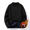Suéter de cuello medio al por mayor para hombre, forrado de polar, de manga corta, grueso, color liso, corte holgado, casual, camiseta base de punto térmico integrada