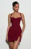Vestido corto con tiras, cintura retorcida, abertura, estilo chica sexy y atrevida, amarre en la espalda, corte ajustado, minivestido que se ajusta a la cadera