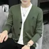Cardigan de Tricô Gola V Cor Sólida Jaqueta para Homens, Novo Estilo Primavera e Outono, Tricô Fashion, Casual e Versátil, Tricô de Manga Longa