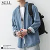 Outono 2021 Homens de manga comprida Trendy All-match Camisa Masculina Tooling Loose Moda Camisa Cor Sólida Jaqueta Casual