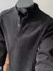 Nova camiseta masculina de manga longa, gola Henley, casual de negócios, camada base, gola alta, forrada com fleece, moletom quente, disponível em preto e cinza