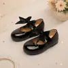 Sapatos Mary Jane Coloridos com Laço para Meninas Calçados Infantis para Festival Banquete Performance Fecho de Velcro Solado Macio Sapatos de Uma Cor Princesa