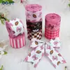 Cinta con estampado de lazo de rugby transfronterizo del fabricante, cinta de poliéster a rayas de cuadros rosas, cinta de imitación lino para manualidades