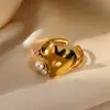 Estilo Europeo y Americano Moda Transfronteriza Exagerado Anillo de Flor Grande Corazón Personalizado Tendencia Estambre de Perla Anillo para Mujer