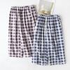 Calça de Pijama de Gaze Masculina Primavera e Verão Casa Plus Size Shorts Algodão Fino Solto Calça Capri Fornecimento Direto da Fábrica Respirável