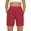 Shorts casuales de algodón y lino para mujer, de tiro alto con bolsillos, shorts de verano transpirables de corte holgado para casa, pantalones rectos adelgazantes