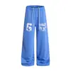 Calça de Moletom Reta Tendência Estilo Hip-Hop Americano para Homens, Calça Longa Casual de Perna Larga Solta Estilo Vibe com Punhos Ajustáveis por Cordão para Esportes