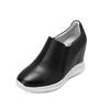 Zapatos de Cuña de Piel Genuina con Plataforma y Tacón Ultraligero de 10 cm 2026 Estilo Nuevo de Primavera sin Cordones Punta Redonda Aumentadores de Altura Ocultos Zapatos Blancos