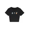 Camiseta Preta de Gola Redonda e Manga Curta para Mulheres, Novo Estilo de Verão, Estampa de Desenho Animado, Top Hot Girl Emagrecedor