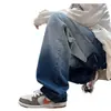 Pantalones vaqueros negros retro tie-dye de estilo americano para hombre, pantalones degradados de gran tamaño, de moda en la calle, pantalones de pierna ancha y recta.