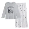 Pijama de primavera y otoño para mujer con sujetador incorporado, manga larga y pantalón largo de algodón puro, dulce y lindo, con cuello redondo, adecuado para usar como ropa de estar por casa