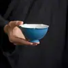 Esmalte de Roca con Chispas Doradas, Taza Azul Zafiro con Pie Alto y Boca de Flor, Taza de Maestro, Taza de Cerámica, Taza de Cata de Té, Juego de Té Kung Fu, Taza para Beber Té