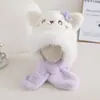 Conjunto de chapéu e cachecol infantil, quente e à prova de vento para outono e inverno, com proteção para as orelhas, material de pelúcia, design fofo, adequado para meninos e meninas