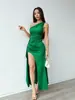 Vestido de Comercio Exterior de Amazon, Elegante Vestido de Noche Ajustado, Color Sólido, Hombros Descubiertos, Elegante Vestido Largo para Fiesta de Gala