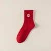 Meias Vermelhas de Ano Novo para o Ano do Cavalo, Meias Femininas de Meia-Panturrilha para Outono e Inverno, Estilo Casal, Meias Longas de Alta Elasticidade para Casamento Atacado