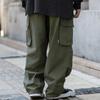 Calça Ami Kaji Cor Sólida Multi-Bolsos Marca de Moda de Rua Masculina Calça Larga Solta Calça Reta Casual