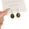 Set de Pendientes Otoño e Invierno Pendientes Retro Maillard Piedra Ojo de Tigre Pendientes Versátiles Personalizados Pendientes de Ámbar para Mujer
