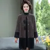 Casaco Outwear Ocidental de Veludo Imitação de Visão para Outono e Inverno, Cardigan Solto Nobre de Comprimento Médio para Mulheres de Meia-Idade e Idosas
