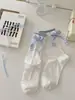 Calcetines de media pantorrilla para mujer para primavera y verano, calcetines de moda con lazo, calcetines a cuadros para mujer, calcetines estilo Lolita JK para combinar con zapatos pequeños de cuero, calcetines apilados para mujer