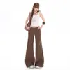Novas calças casuais cinza claro boca de sino para mulheres, cintura média-baixa, corte solto, fluidas, comprimento até o chão, calças compridas da moda para mulheres, estilo Yichun