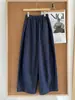 Calça Jeans de Linho Azul para Mulheres, Verão Fina Solta Emagrecedora Casual Cropped Reta Versátil de Algodão Linho Calça de Perna Larga