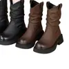 Botines Gruesos de Suela Gruesa Cómodos con Tacón Grueso Oculto para Aumentar la Altura para Mujer 2026 Nuevos Botines de Cuero de Moda para Primavera y Otoño Zapatos Individuales para Mujer