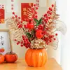 Adornos de Flores Simuladas en Maceta Caqui Caqui Ruyi Jarrón de Cerámica Artesanías Adornos Decoraciones de Escritorio para Sala de Estar Artificiales de Alta Calidad