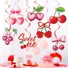 Decoración de Fiesta de Cumpleaños Tema Cereza Lazo Espiral de Cereza Arreglo Espiral Tema Cereza