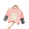 Camiseta de manga larga con retazos de algodón puro para niñas, top de algodón puro para primavera y otoño para niños, camiseta básica para niños mayores, ropa para niños