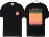Camiseta Unissex de Manga Curta Verão Casa Masculina Transfronteiriça Casablanca Azul Quadrado Gradiente Estampa de Logo com Letras