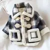 Casaco infantil de lã, lã de alpaca espessa, casaco xadrez estilo princesa, casaco de neve de Ano Novo