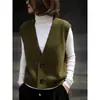 Cárdigan sin mangas de cuello en V profundo para mujer, lana pura, nuevo chaleco de punto de otoño e invierno, chaleco versátil de punto grueso para capas