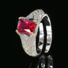 Anel de joia Huayoumei novo cravejado com zircônia de corindo vermelho anel feminino luxo leve moda europeu e americano alta qualidade atacado