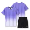 Traje Deportivo Degradado para Mujer Verano Fitness Camiseta de Manga Corta Ropa de Secado Rápido Running Holgado Casual Deportivo Talla Grande