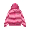 Sudadera con capucha de punto a rayas de bloques de color retro americano con bordado de stickman, cárdigan casual holgado unisex, moderno