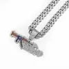 Colar com Pingente de Uzi Cravejado de Diamantes Underdog, Corrente Cubana Longa Estilo Hip-Hop, Joia Transfronteiriça
