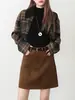 Falda Vintage de Ante Marrón para Mujer, Nueva Falda Mini de Línea A Adelgazante de Cintura Alta Anti-Exposición Otoño/Invierno 13576