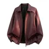 Chaqueta de vuelo roja de estilo americano de moda, abrigo de cuero para hombre, elegante y genial, con cuello de solapa