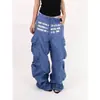 808h Calça de Trabalho para Paraquedista Estilo Retrô Americano com Estampa de Letras Unissex Solta Emagrecedora Versátil Perna Larga Casual Longa Tendência