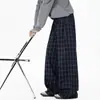 Pantalones casuales de cuadros azules estilo americano para hombre y mujer, pantalones deportivos hip-hop vintage de otoño, pantalones de pierna ancha holgados de moda