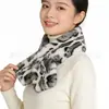 Cachecol de pelúcia com estampa de leopardo para outono e inverno, quente, versátil, gola de leopardo para adultos, cachecol estilo coreano de imitação de pelo de coelho, cachecol feminino