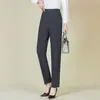 Calças femininas para primavera e outono, cintura alta, plus size, perna reta, adequadas para mulheres de 50 anos, outono e inverno, forradas com fleece, espessadas, para mulheres de meia-idade e idosas