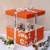 Caja de embalaje transparente para pastel de cumpleaños 6 4 pulgadas 4 seis ocho ocho diez 10 elevación 12 cintura sellar caja de embalaje naranja