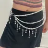 Cinto de Corrente de Cintura com Franjas de Pérolas Artificiais em Camadas Estilo Hot Girl para Mulheres, Acessório Corporal Exagerado de Palco para Vestidos