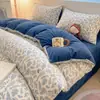 Conjunto de Roupa de Cama Espesso de Veludo Leite de Inverno com Quatro Peças, Estilo Fresco e Simples, Lençol e Capa de Edredom Quentes para Dormitórios de Estudantes e Uso Doméstico, Atacado