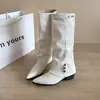 Botas Largas para Mujer con Hebillas Metálicas, Otoño/Invierno 2026, Punta Fina, Estilo Retro Europeo y Americano, Tacón Grueso, Botas de Montar de Moda