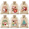 Exclusivo Transfronteiriço Sacos de Presente de Juta com Cordão Temáticos de Natal, Sacos de Doces para Festa de Natal, Sacos Decorativos